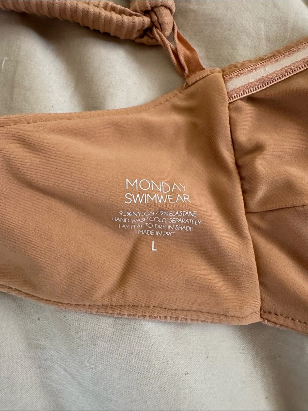 Monday Swimwear Ribbed Tan Tie Bikini Top